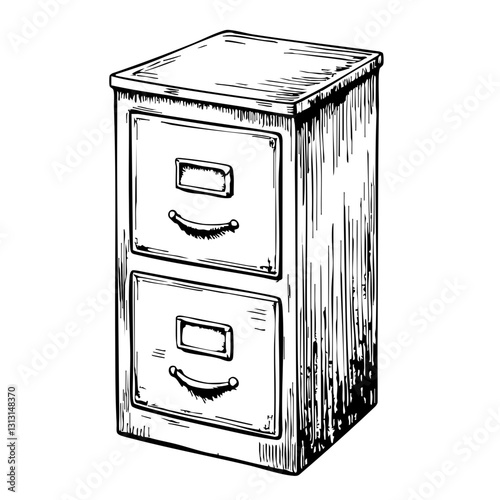 vintage sketch of a two-drawer filing cabinet  