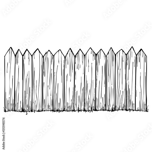 Vintage sketch of a wooden fence in a minimalist style  