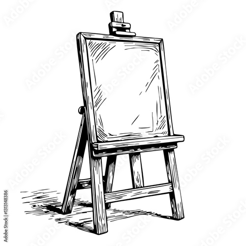 Vintage Sketch of a Blank Easel on a White Background  