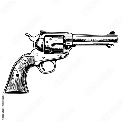 Vintage sketch of a revolver in black and white  