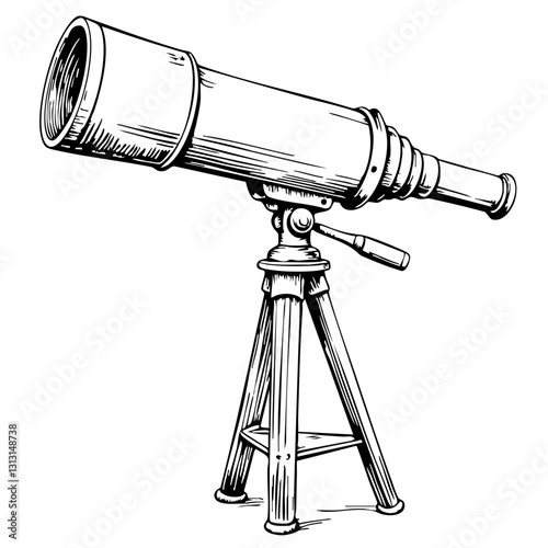 Vintage telescope sketch illustration on white background  