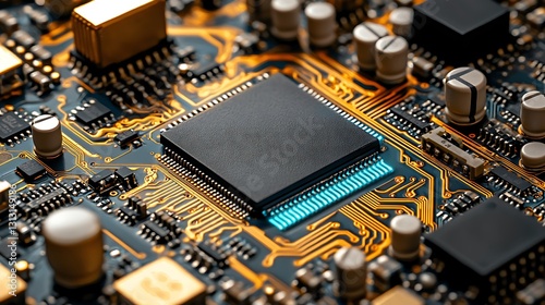 Closeup View of Integrated Circuit Board Microchip