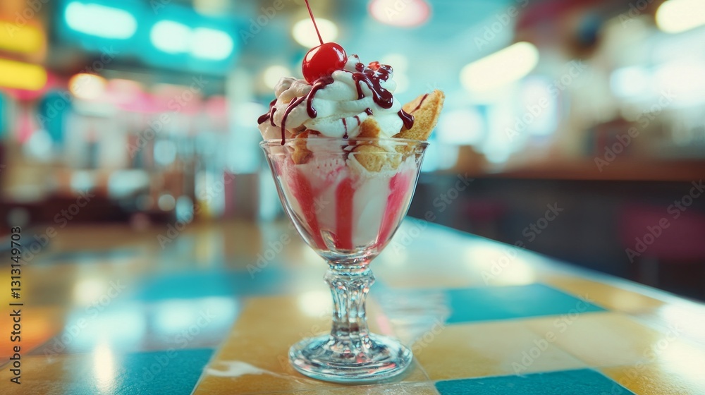 Delicious Ice Cream Sundae with Cherry and Whipped Cream Delight Delicious Ice Cream Sundae with Cherry and Whipped Cream Delight