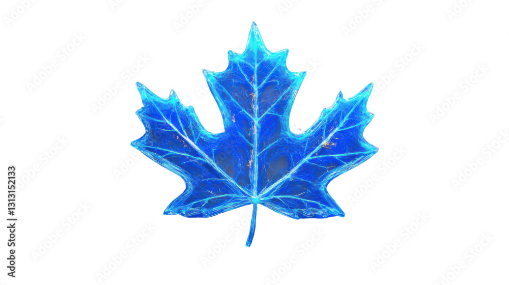 Fototapeta premium Glowing blue maple leaf on transparent background representing canada