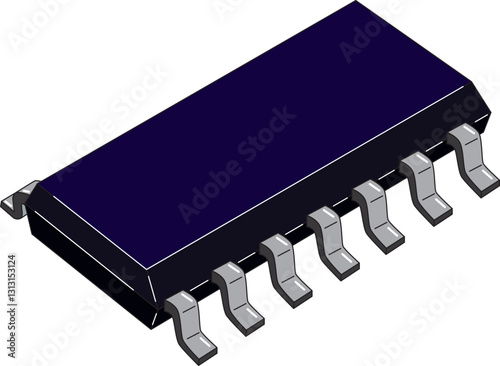 realistic radio component microcircuit SOP 14 side view color drawing