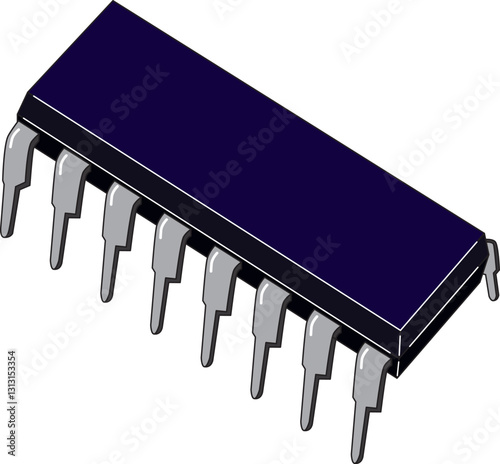 realistic radio component microcircuit DIP 16 side view color drawing