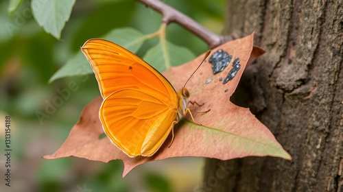 Orange oakleaf Butterfly resting on the tree pretending to be a dead leaf photo