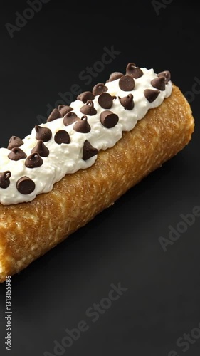 Creamy Chocolate Chip Pastry Roll on Dark Background