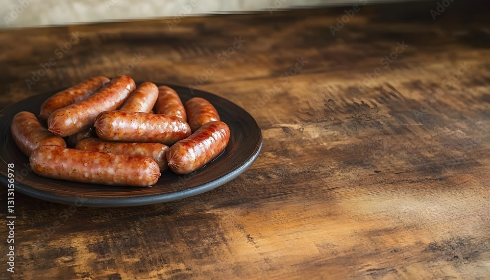 Grilled Sausages Served on a Rustic Wooden Table