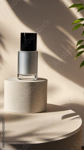 Cosmetic bottle display, modern, studio lighting, elegant product presentation, for e-commerce, social media, or print