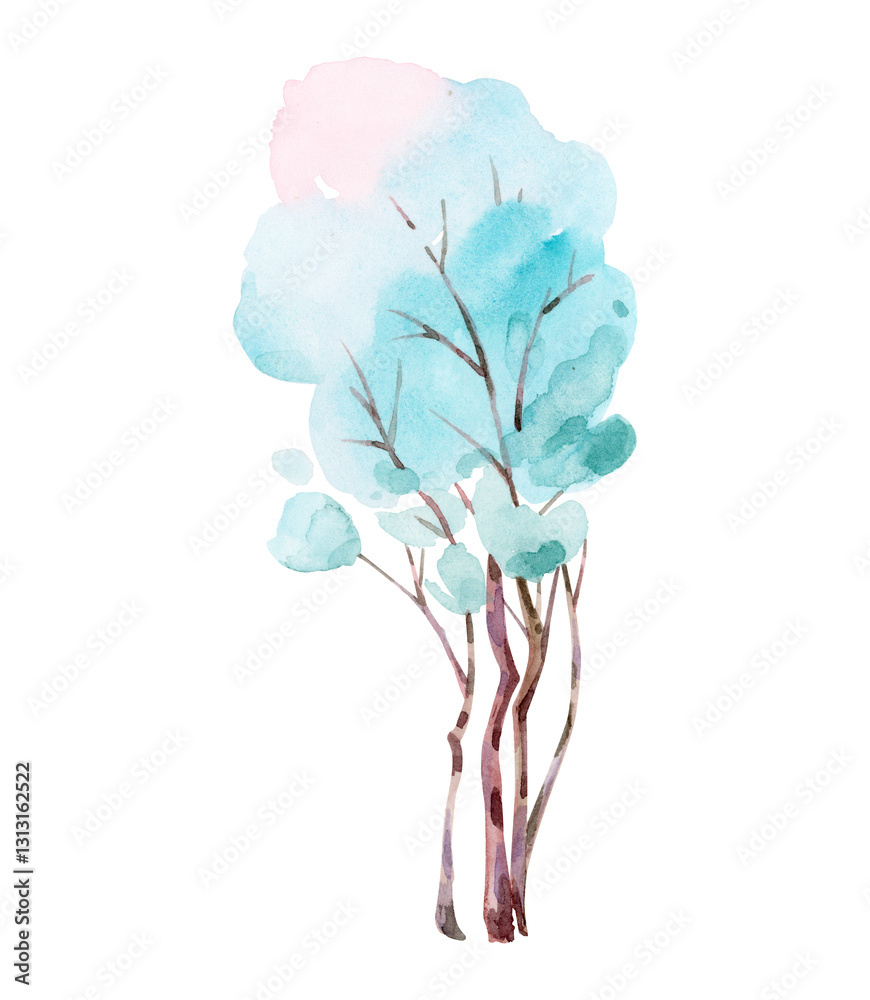 Fototapeta premium A blue watercolor tree