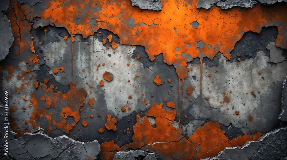 Background, cracked concrete with rust stains and drip effect, wall texture