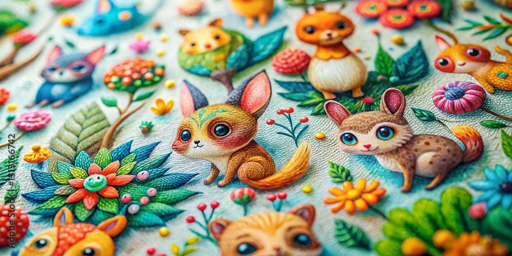 Adorable Tiny Animals Hand-Drawn Illustrations on Textured Background - High-Resolution Stock Photo Adorable Tiny Animals Hand-Drawn Illustrations on Textured Background - High-Resolution Stock Photo