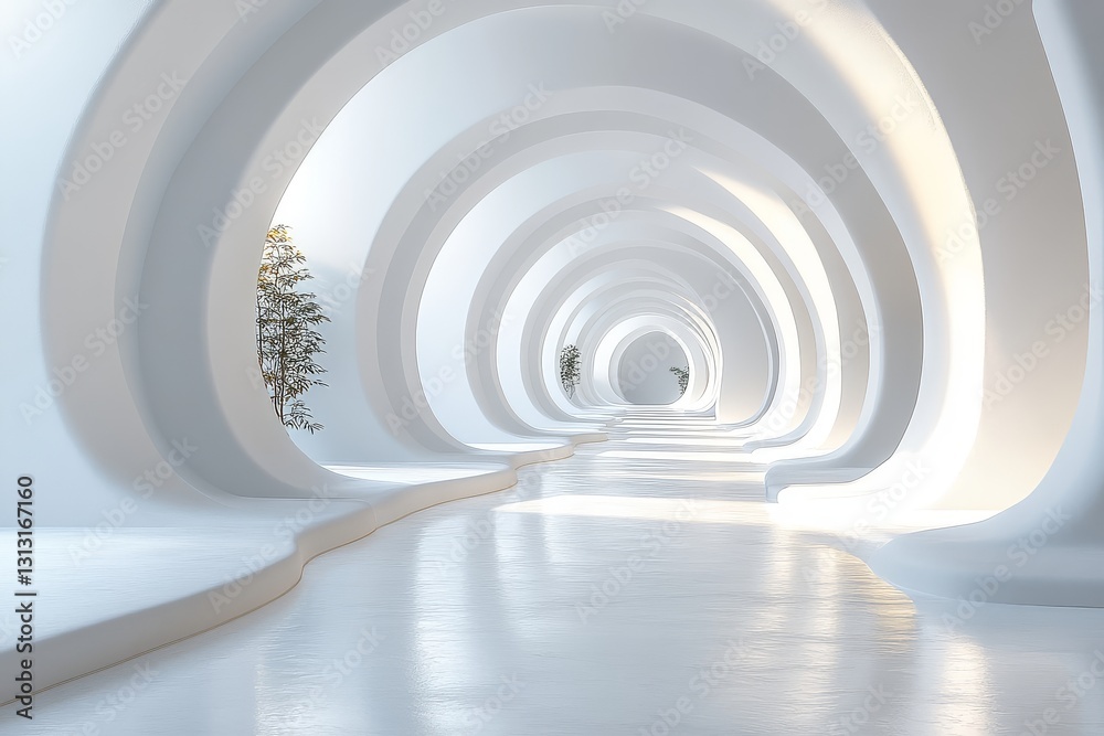 Obraz premium Modern White Abstract Arches in Minimalist Space. Elegant Architectural 3D Render with Clean Aesthetic and Geometric Design.