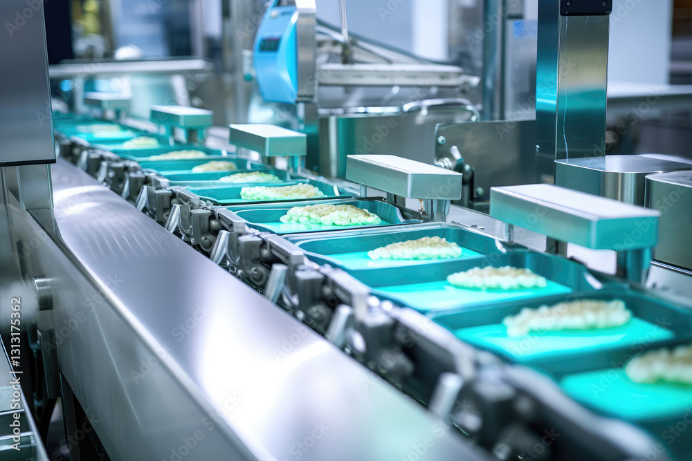 Fototapeta premium Automated Food Packaging Assembly Line in Factory