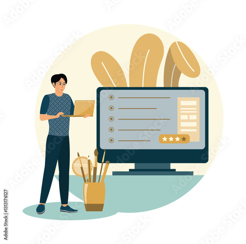 Various Online Survey and Rating concept. Filling Survey Form