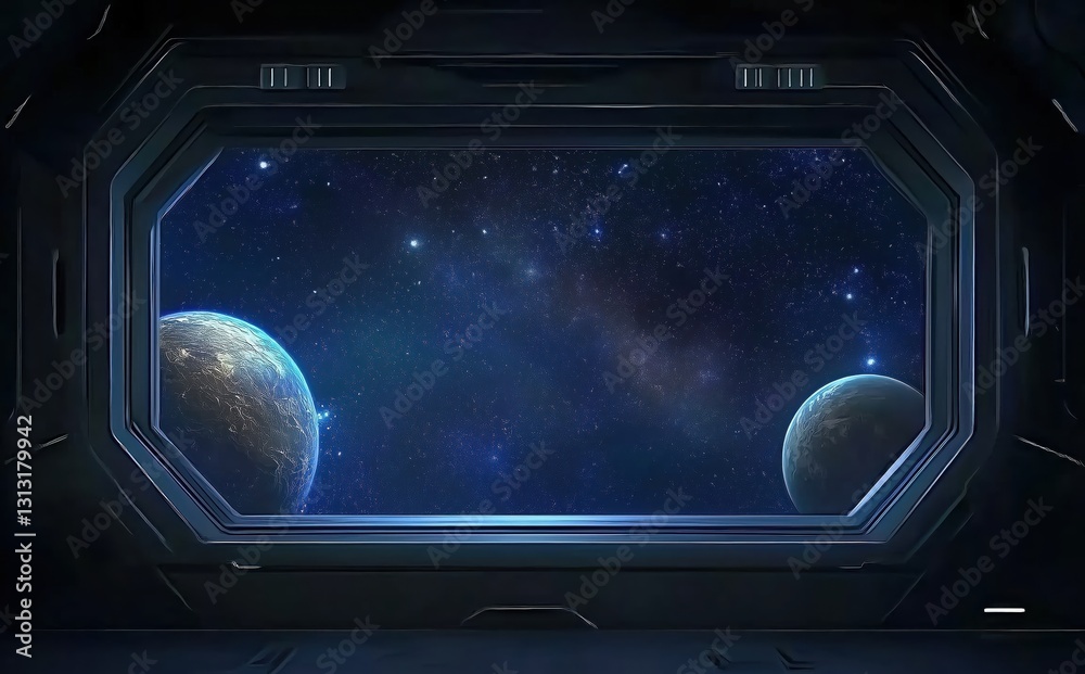 Fototapeta premium Stunning View of Distant Planets Through a Cosmic Window with Starry Background