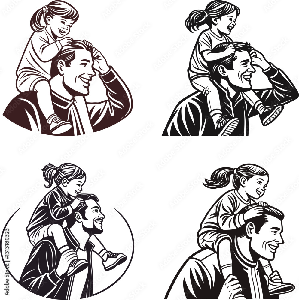 Father and Daughter Bonding Heartwarming silhouette Set. Father and Daughter Bonding Heartwarming silhouette Set.