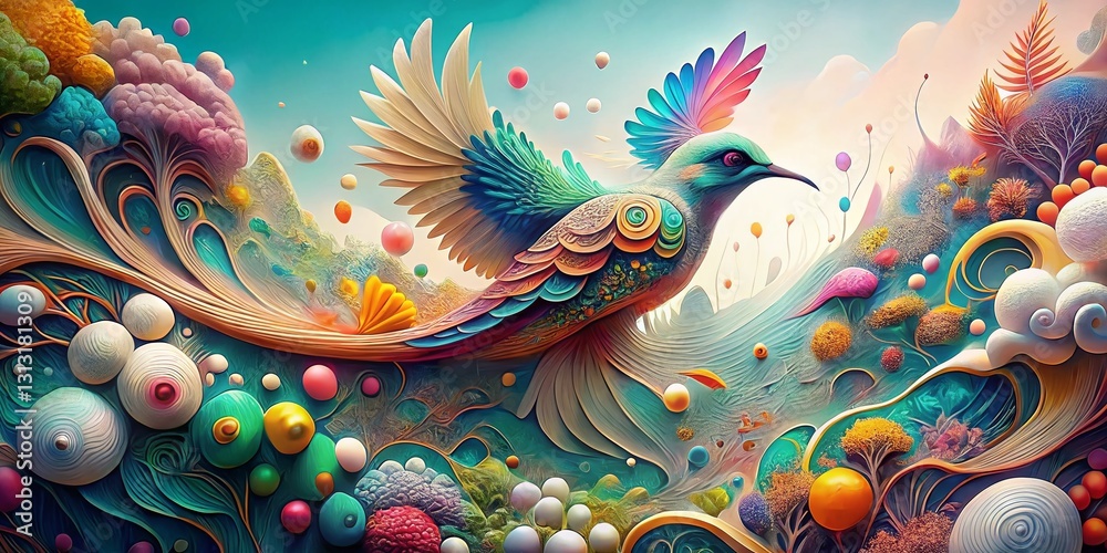 Aerial View Organic Rainbow Bird Texture - Modern Abstract Art Illustration Aerial View Organic Rainbow Bird Texture - Modern Abstract Art Illustration