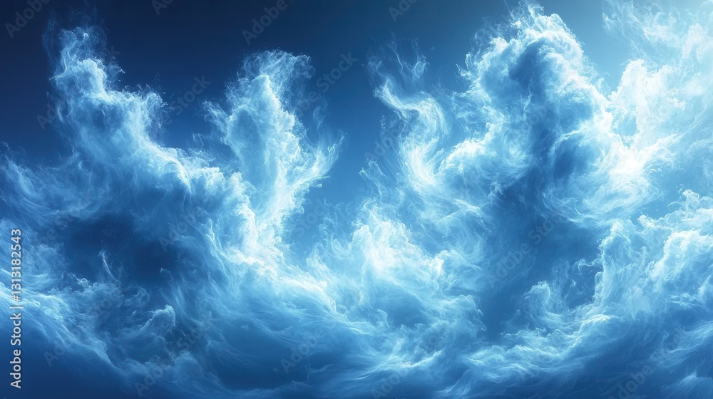 Fototapeta premium A massive, fluffy white cloud dominates the bright blue sky, casting a soft shadow on the landscape below. Its billowing shape suggests a gentle breeze, creating a serene atmosphere.