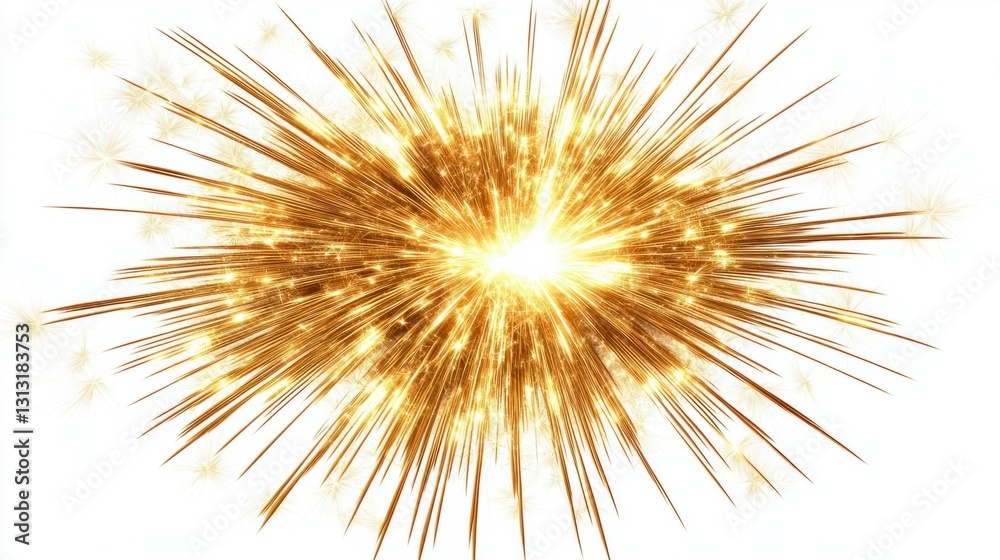 Obraz premium Golden Explosion with Sparkles Radiating in a Bright White Background