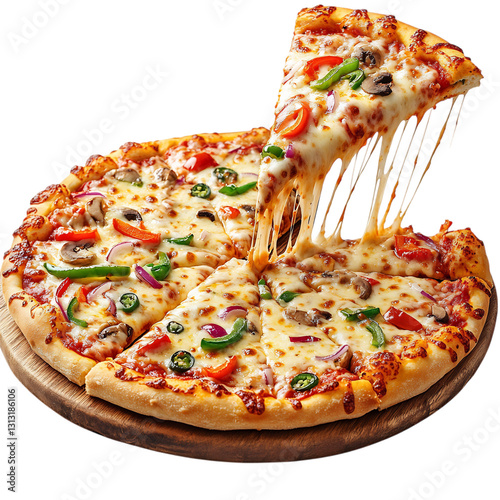 Fresh Homemade Pizza with Melted Cheese and Peppers Isolated on Transparent Background