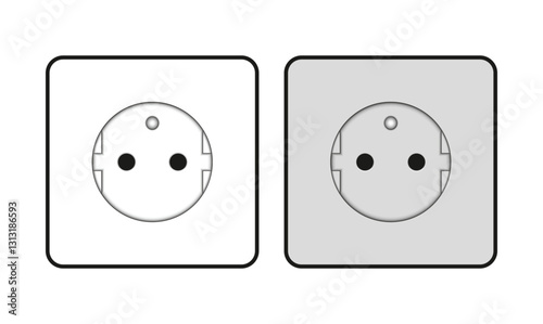 Power outlet icon. Type E outlet icons in gray and white colors. Vector illustration