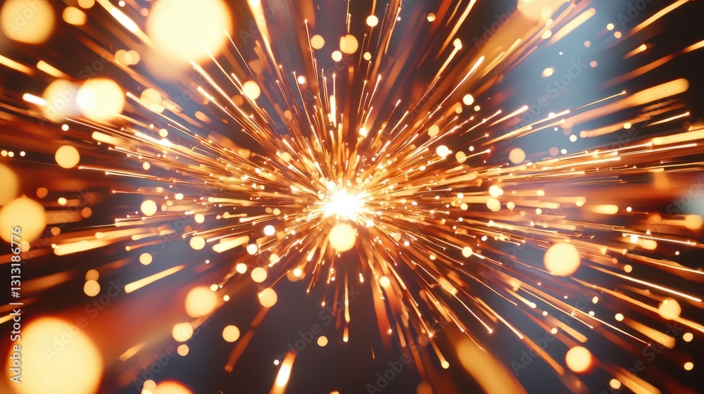 Explosive Brightness with Golden Sparks Radiating from the Center Explosive Brightness with Golden Sparks Radiating from the Center