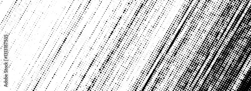 Halftone diagonal scratch background. Fading grit noise texture. Dotted pop art sandy wallpaper. Retro pixel backdrop. Anime or manga style comic overlay. Vector grunge slanted halfton glitch template
