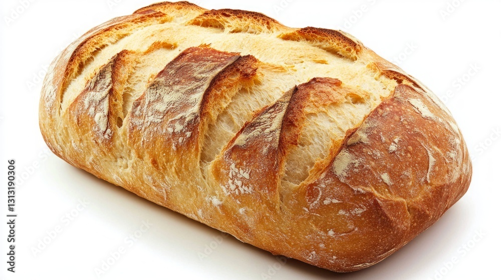 Freshly Baked Artisan Bread Loaf on White Background Freshly Baked Artisan Bread Loaf on White Background