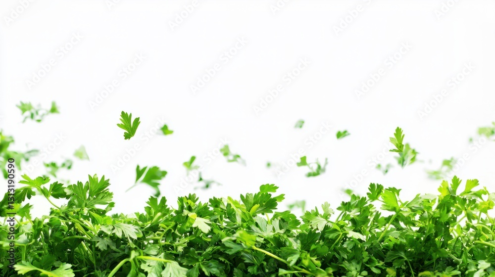 Fototapeta premium Fresh Green Parsley Leaves on White Background for Culinary Use