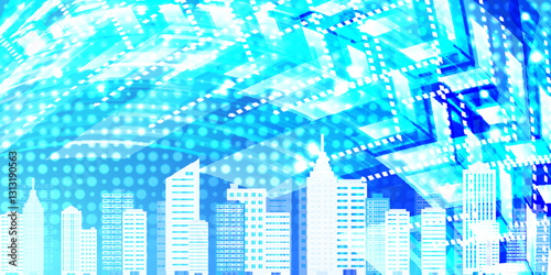 ビル　テクノロジーラ　ネットワーク　グラデーション　背景