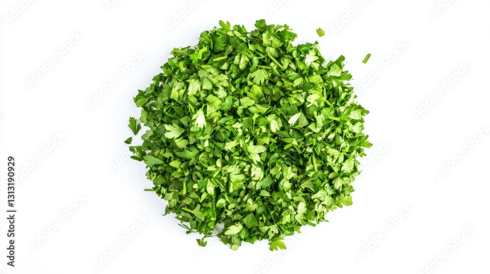 Naklejka premium Fresh Chopped Cilantro Herb on White Background for Culinary Use