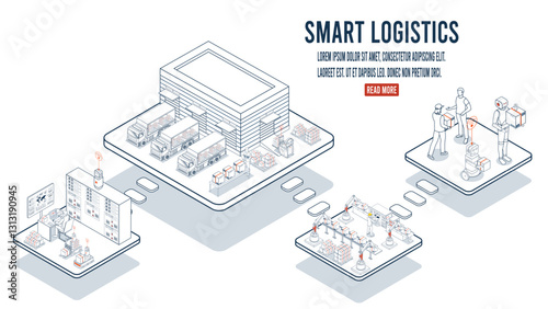 Smart logistics automated warehouses, efficient labor, wireless transport, robotics, Industry 4.0 with AGV and AMR.