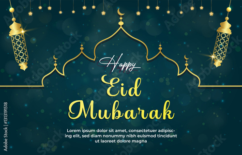 happy eid mubarak template banner with beautiful islamic ornament with blue background design 97