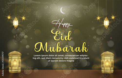 happy eid mubarak template banner with beautiful islamic ornament with yellow background design 98