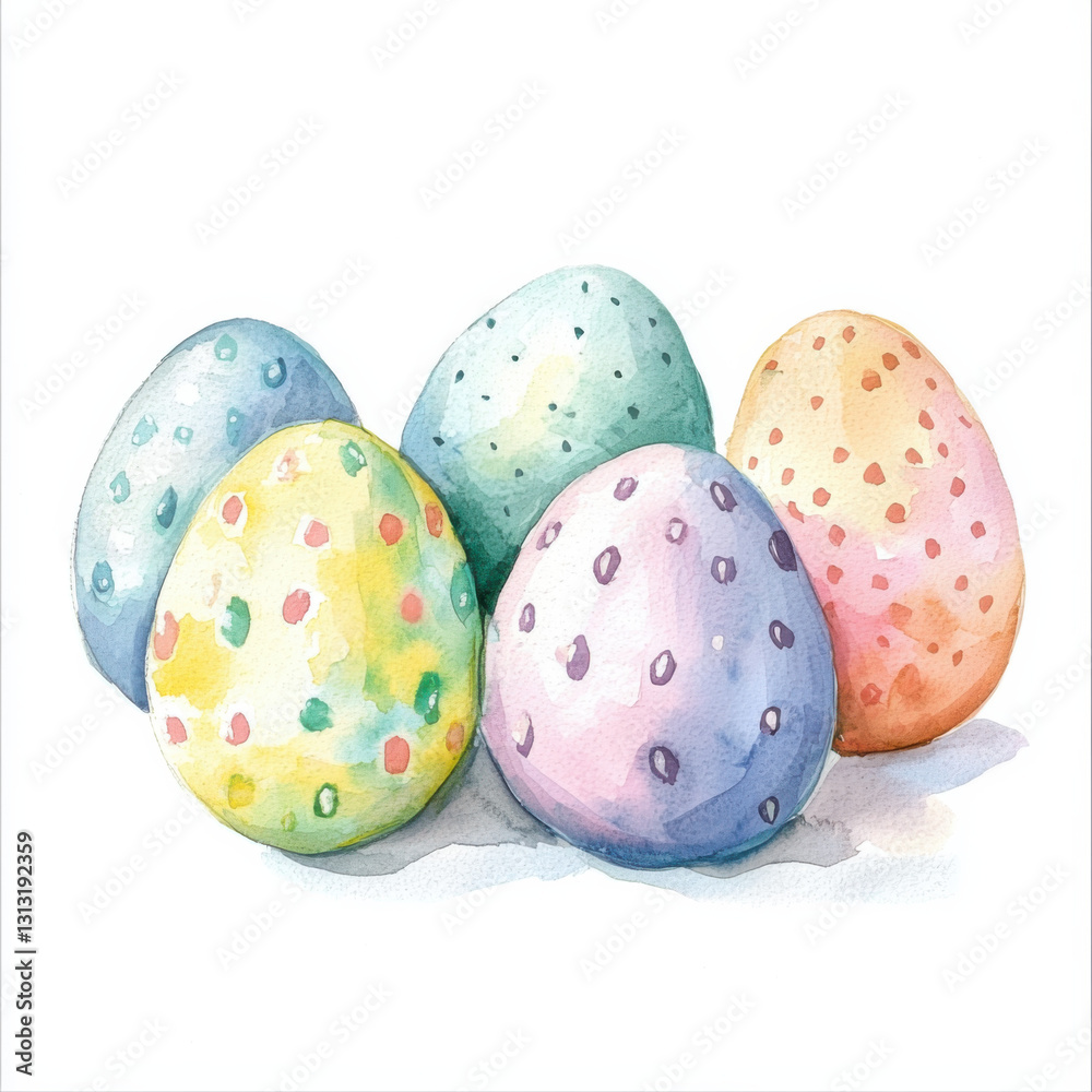 Watercolor easter illustration of easter eggs, isolated on white background, Watercolor easter illustration of easter eggs, isolated on white background,