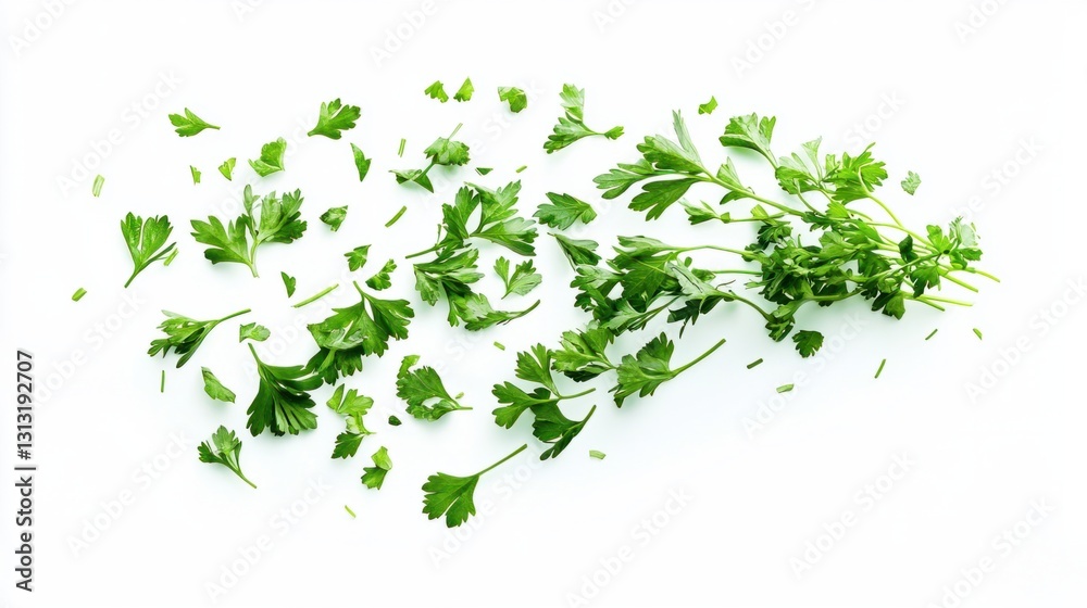 Fresh Green Parsley Leaves on White Background for Culinary Use Fresh Green Parsley Leaves on White Background for Culinary Use