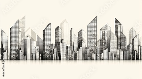 Cityscape Reflection High-rise Buildings, Office Towers in an Urban Financial District. Architecture Design
