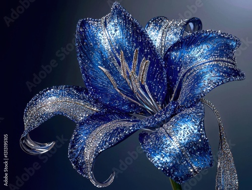 Sparkling Blue Bloom: A mesmerizing blue flower, shimmering with light, creates a captivating display of color and texture. Art and nature meet.