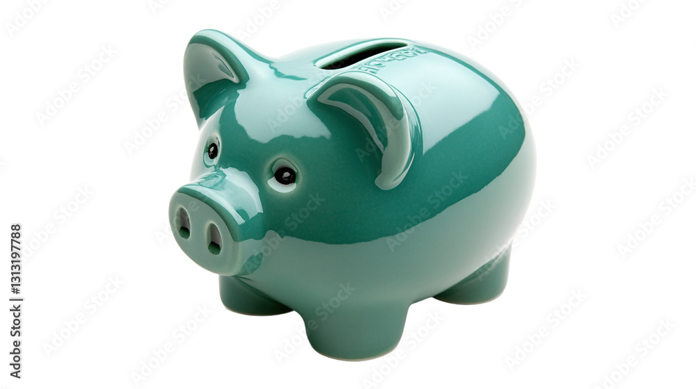 Fototapeta premium Green cash money piggy bank, isolated on a transparent background, representing savings, investment, and financial security, perfect for business or personal finance themes.