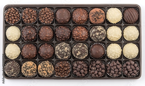 Variety of Gourmet Chocolate Truffles in a Dark Brown Box