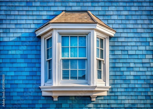 Brighton  Massachusetts Bay Window  Blue Shingle House Exterior  Documentary Style Photography