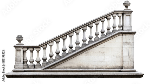 Outdoor concrete railing stone staircase, isolated on a transparent background, symbolizing urban architecture, travel pathways, and building structures.