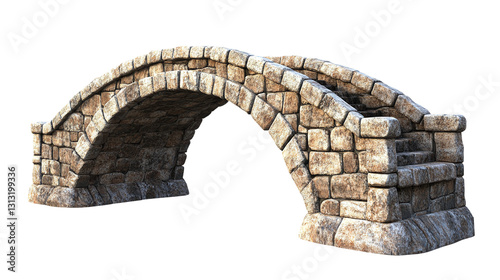 Vintage old arched stone bridge architecture, isolated on a transparent background, representing historical landmarks and travel destinations in towns or cities.