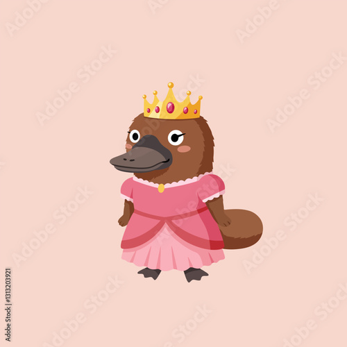 Cartoon Platypus Wearing a Dress and Crown Royalty Illustration