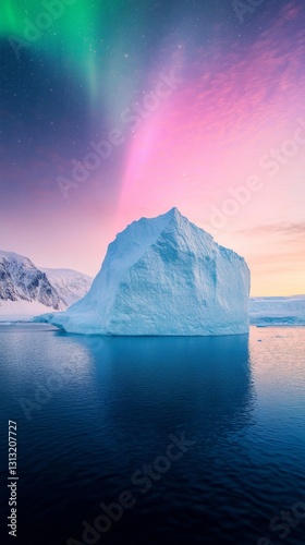 The Arctic scene, the night sky is illuminated by the gorgeous Arctic spot, t...