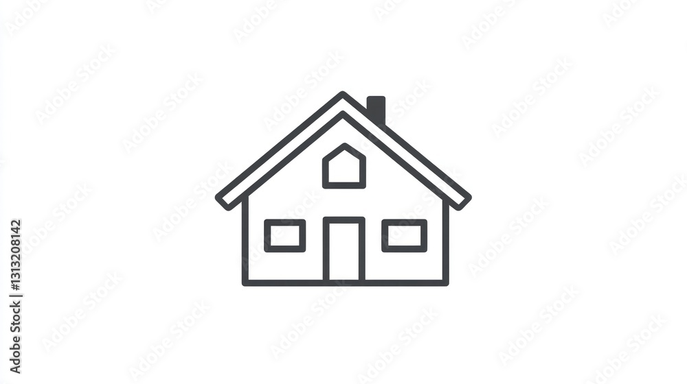 Simple Outline Drawing of a House, Front View, for Use in Presentations or Illustrations Simple Outline Drawing of a House, Front View, for Use in Presentations or Illustrations