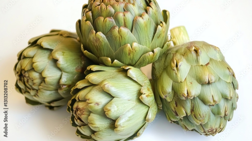 Fresh Artichokes on White Background for Culinary Use and Display Fresh Artichokes on White Background for Culinary Use and Display