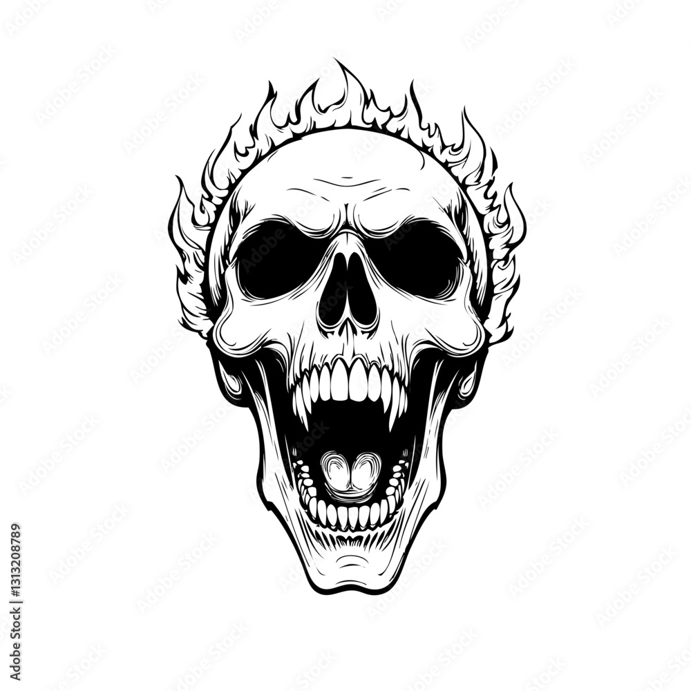 Fototapeta premium Skull head with fire illustration